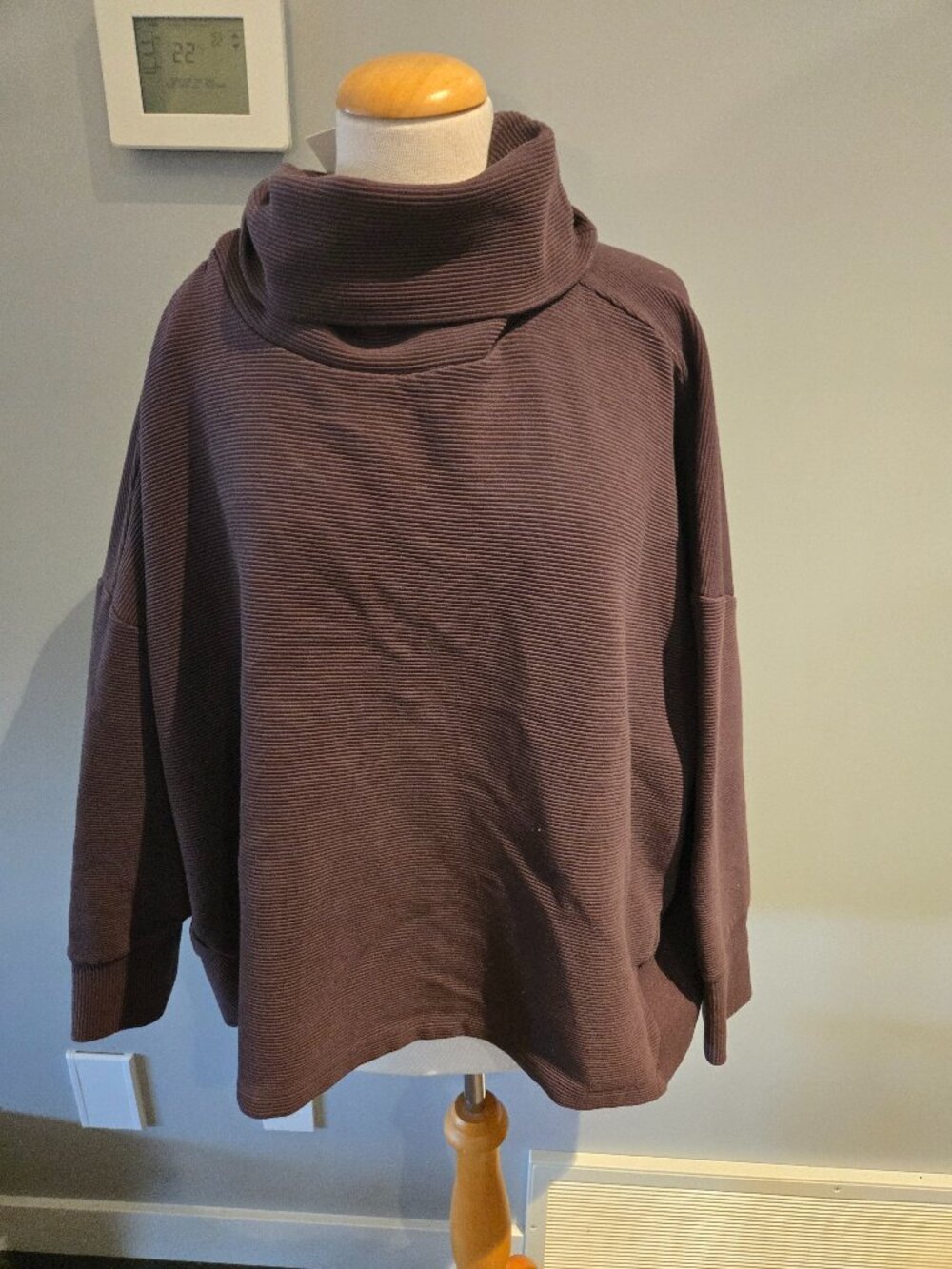 Shambhala Ribbed Cowl Neck Poncho Sweater | Size XXL | Brown